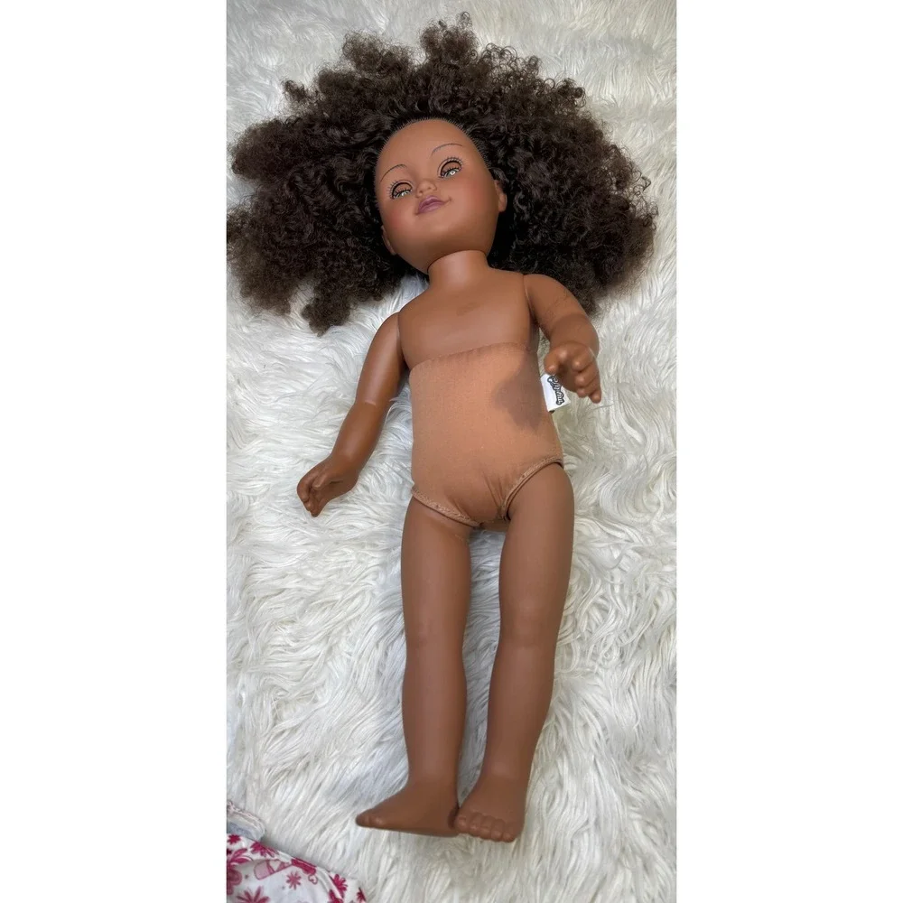 American Girl 18 Inch Doll Dark Skin Curly Hair with Hospital Gown and Jumpsuit